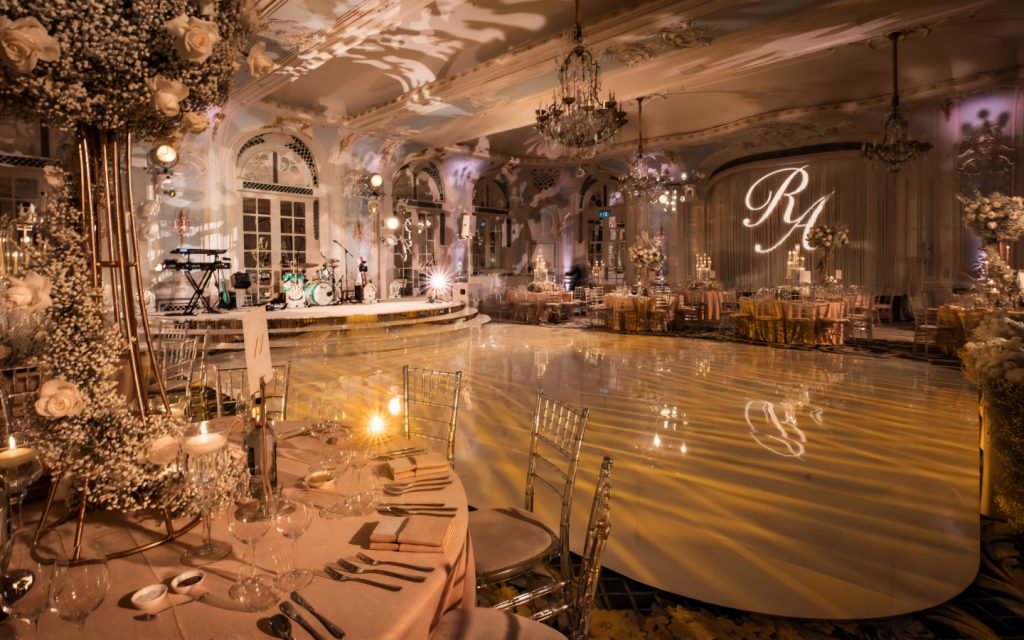 Golden dance floor wedding