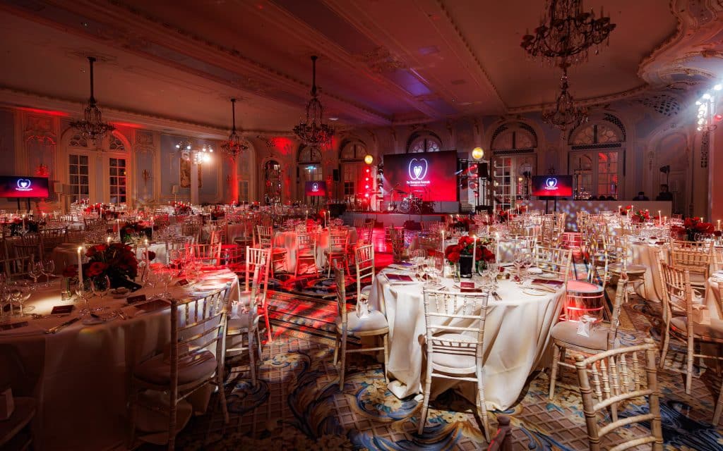 Award ceremony hall with red lighting