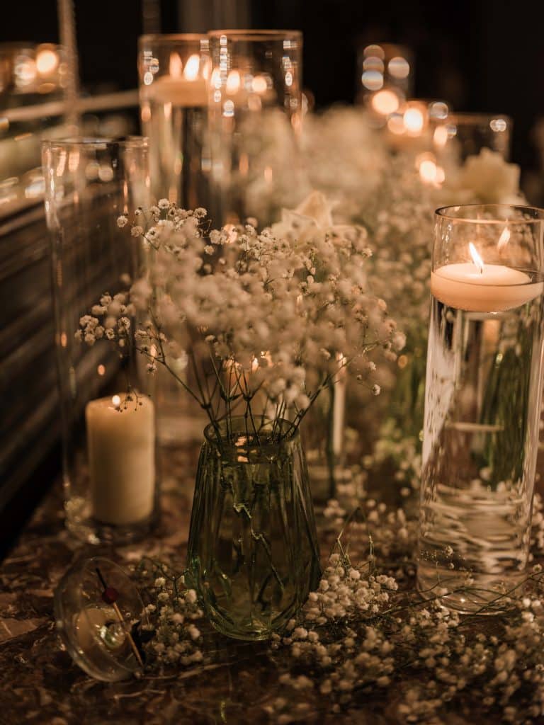 Wedding candles in glasses