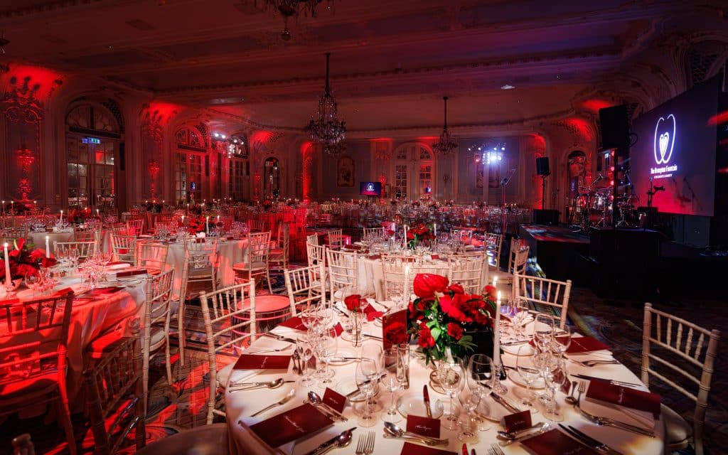 Charity gala dinner tables and chairs